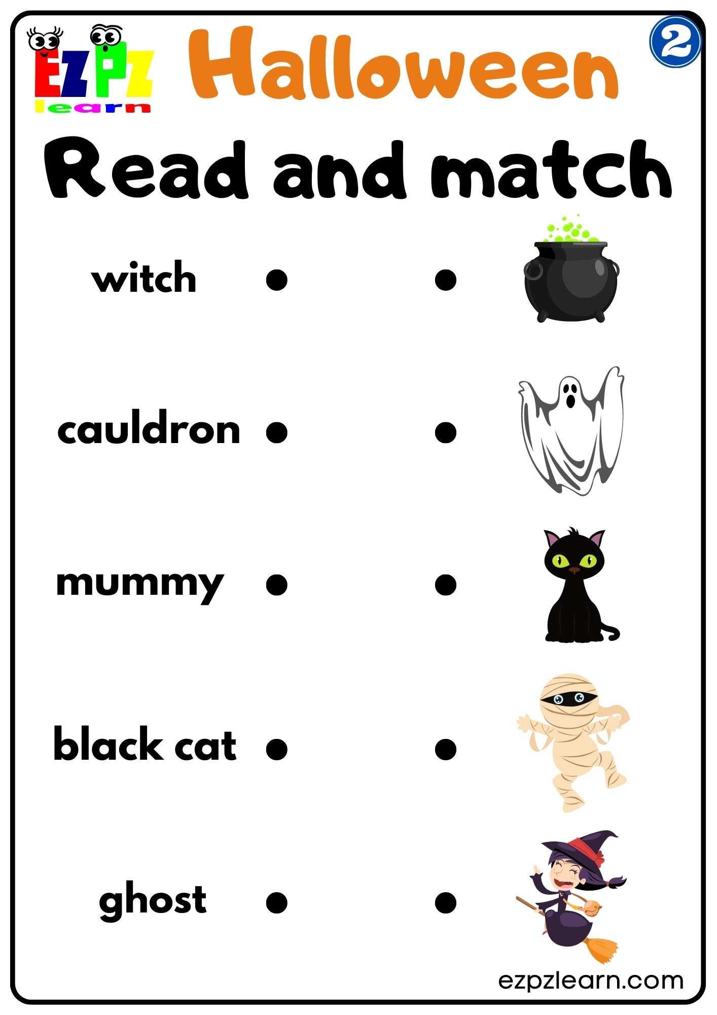 Group 2 Halloween Vocabulary Read and Match Worksheet for Kids  PDF Download